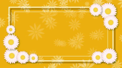Abstract yellow background with frame and white flowers Stock Footage 87446553