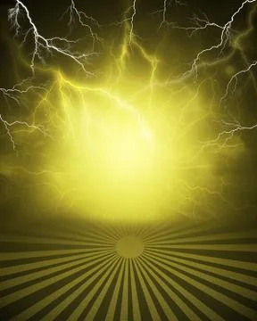 Abstract yellow background with lightning and stripes at bottom Stock Illustration