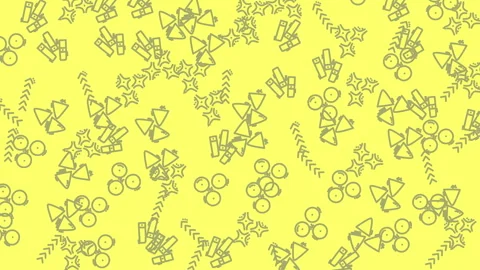 Abstract yellow background with scattered gray geometric line drawings Stock Footage 336436030