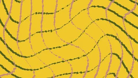 Abstract yellow background with wavy green and pink lines Stockillustratie