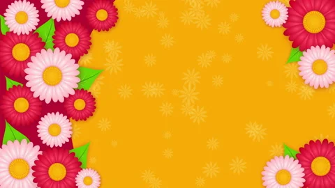 Abstract yellow background with white and pink flowers Stock Footage 87307823