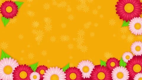 Abstract yellow background with white and pink flowers Stock Footage 87308058
