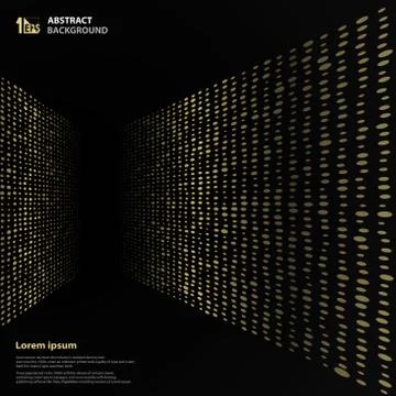 Abstract yellow bright dot pattern perspective on black background. イラスト素材
