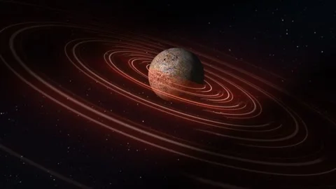 Abstract yellow brown space planet with a round asteroid belt ring  futuris.. Stock Footage 242161538