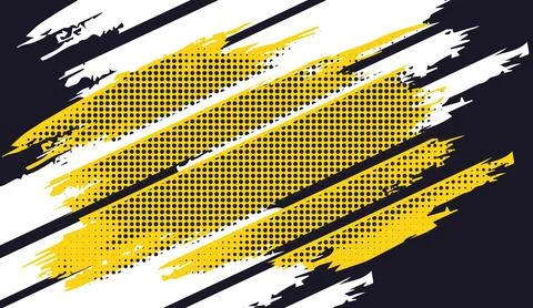 Abstract yellow brush strokes background with halftone dots and white diagonal Illustrazione stock