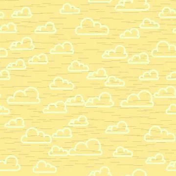 Abstract yellow cloudy sky seamless pattern. Clouds lines bright background. Stock Illustration