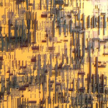 Abstract yellow colored futuristic techno pattern. Digital 3d illustration 스톡 일러스트