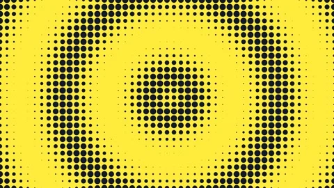 Abstract yellow concentric circles with a dotted halftone texture overlay Video stock 335117913