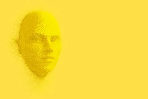 Abstract Yellow Cubes Human Head and Face in Duotone Style. 3d Rendering Stock Illustration