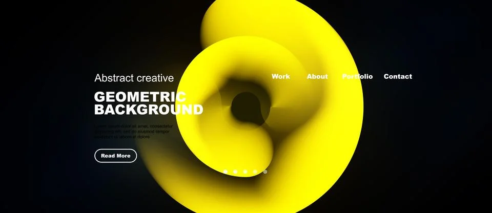 Abstract yellow design dominates dark background. Text elements present, Stock Illustration