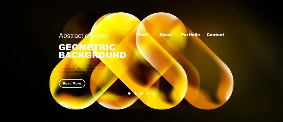 Abstract yellow design features flowing shapes, text elements, navigation men Stock Illustration