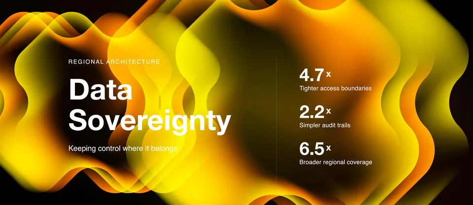Abstract yellow design promotes data sovereignty. Numbers highlight improved 스톡 일러스트