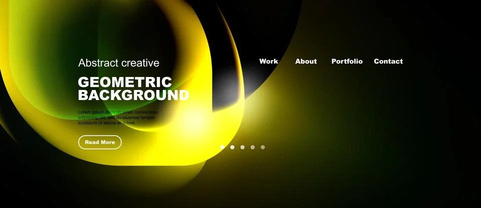 Abstract yellow design with text elements. Website header features navigation 库存插图