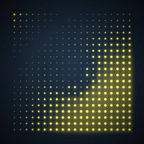 Abstract Yellow Dots Grid Pattern Glowing on Dark Blue Background with Fog .. Stock Footage 347804062