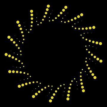 Abstract Yellow Dotted Starburst Circular Frame on Black Background Stock Illustration