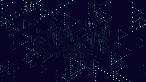 Abstract yellow dotted triangles on dark background digital technology animation Stock Footage 334138632