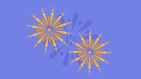 Abstract yellow firework display animation isolated on light blue backgroun.. Stock Footage 339111968