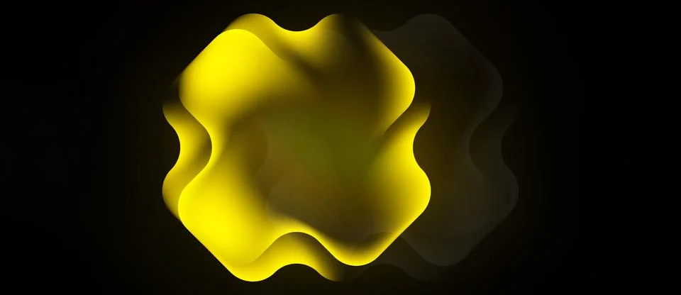 Abstract yellow form dominates black background. Fluid shapes suggest movemen Stock Illustration
