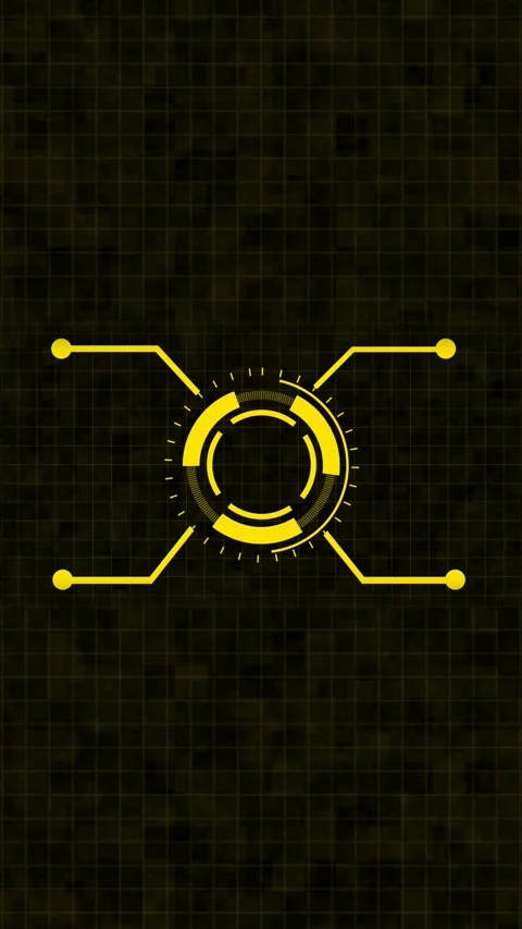 Abstract Yellow Futuristic Circular Interface Element on Dark Grid Backgrou.. Stock Footage 337462754