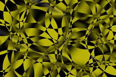 Abstract Yellow Geometric Curved Pattern on Black Background Stock Illustration