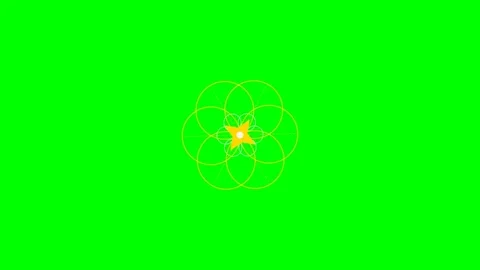 Abstract yellow geometric flower pattern centered on a bright green backgroun Stock Footage 340267282