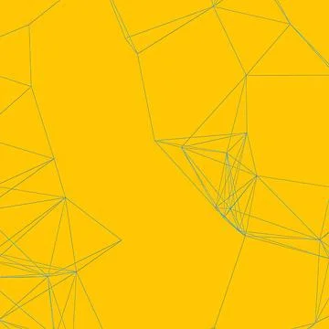Abstract Yellow Geometric Wireframe Network Background with Blue Connection Stock Illustration