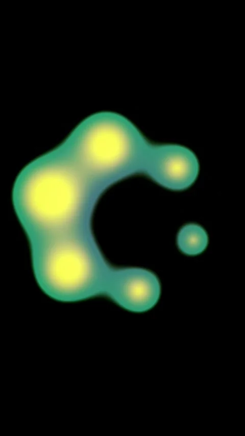 Abstract yellow glowing blobs merge and rotate on dark background video. 스톡 동영상 344709489
