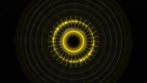Abstract yellow glowing circular sound waveform pulsing in dark digital spa.. Video stock 342784461