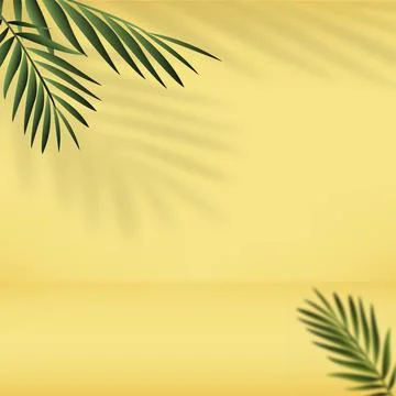 Abstract yellow gradient bacground with palm leaves. Vector Stock Illustration