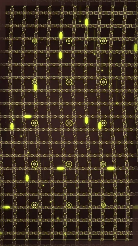 Abstract Yellow Grid Pattern with Glowing Lights and Circles on Dark Backgrou Stock Footage 347698487