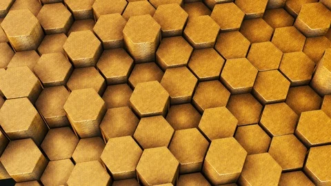 Abstract Yellow Hexagons Background Random Motion, 3d  Animation, Stone Material Stock Footage 124643014
