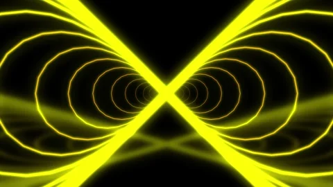 Abstract Yellow Infinity Loop Tunnel Animation in Dark Futuristic Space Stock Footage 343422927