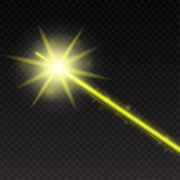 Abstract yellow laser beam. Magic neon light lines isolated on checkered Stock Illustration