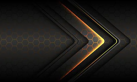 Abstract yellow light black thin arrow direction geometric on silver hexagon Stock Illustration