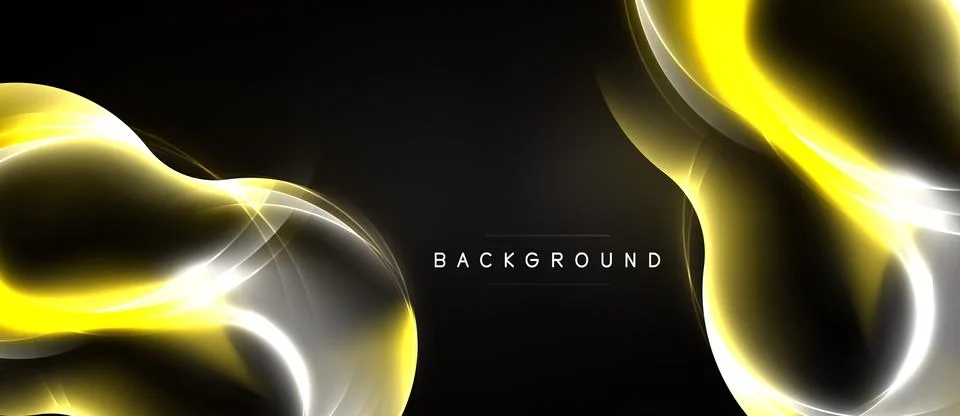 Abstract yellow light flows over black background. Elegant curves create dy.. Stock Illustration