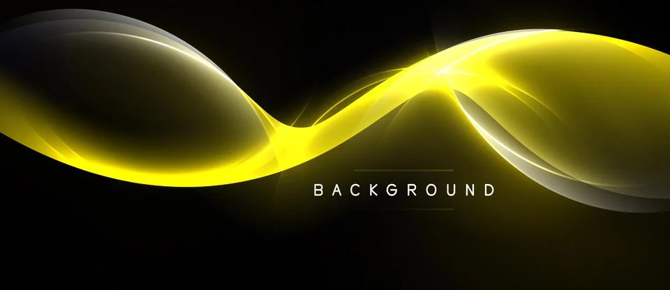 Abstract yellow light waves over black background. Smooth curves create dynam Stock Illustration