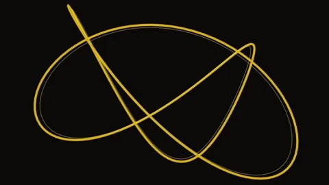 Abstract yellow line drawing of interconnected loops and continuous flow line Видео 343632518