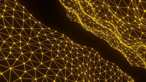 Abstract yellow line polygon mesh wave on black for futuristic technology Stock Footage 124879564