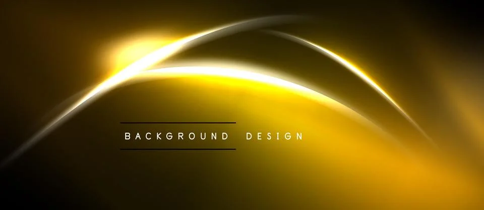Abstract yellow lines over black background. Smooth curves create dynamic v.. 库存插图