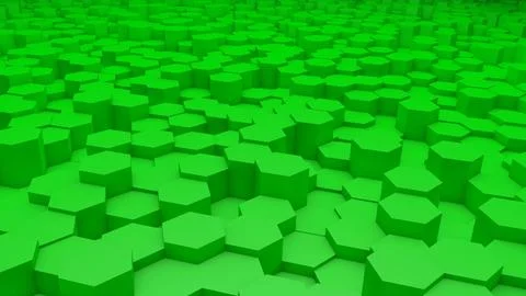 Abstract yellow modern architecture 3D background with green hexagon in per.. Ilustración de archivo