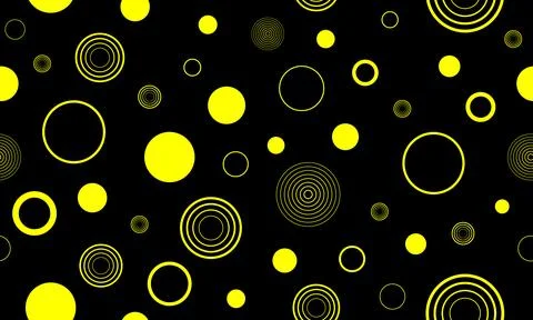 Abstract yellow neon circles seamless pattern on black background. concentric  Illustrazione stock