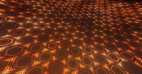 Abstract yellow orange background pattern of hexagons glowing futuristic di.. Stock Illustration