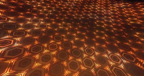 Abstract yellow orange background pattern of hexagons glowing futuristic digi Stock Photos