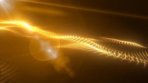 Abstract yellow orange glowing waves from particles and dots energy magical.. Illustrazione stock