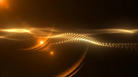 Abstract yellow orange glowing waves from particles and dots energy magical.. Stock Illustration