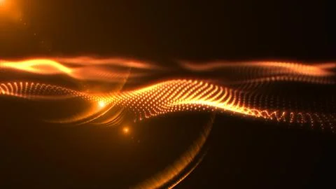 Abstract yellow orange glowing waves from particles and dots energy magical.. 스톡 일러스트