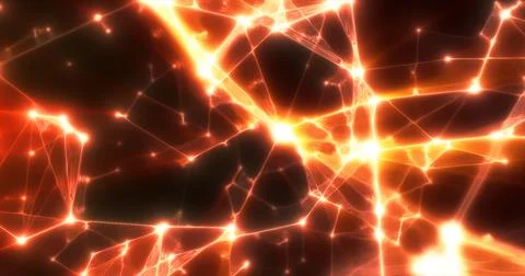 Abstract yellow orange plexus lines triangles energy magical background Illustrazione stock