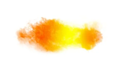 Abstract yellow orange powder explosion on white background. Freeze motion .. Stock Illustration