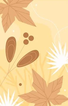 Abstract yellow pattern with berry and leaf branches, dry plants Illustrazione stock