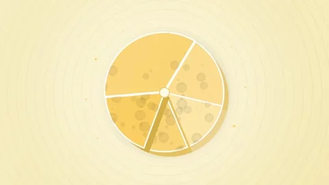 Abstract Yellow Pie Chart Graphic with Bubbles and Concentric Circles Stock Footage 346661375